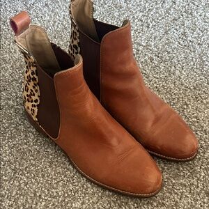 Brown Leather Ankle Boots with Leopard Print
